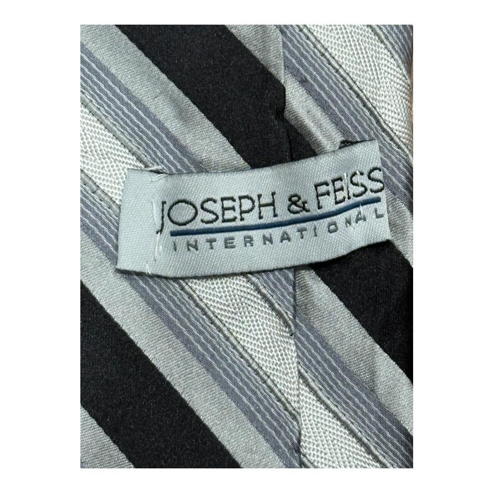 Joseph & Feiss Tie Mens One Size Gray Black Striped 100% Silk Necktie Formal - Picture 5 of 7
